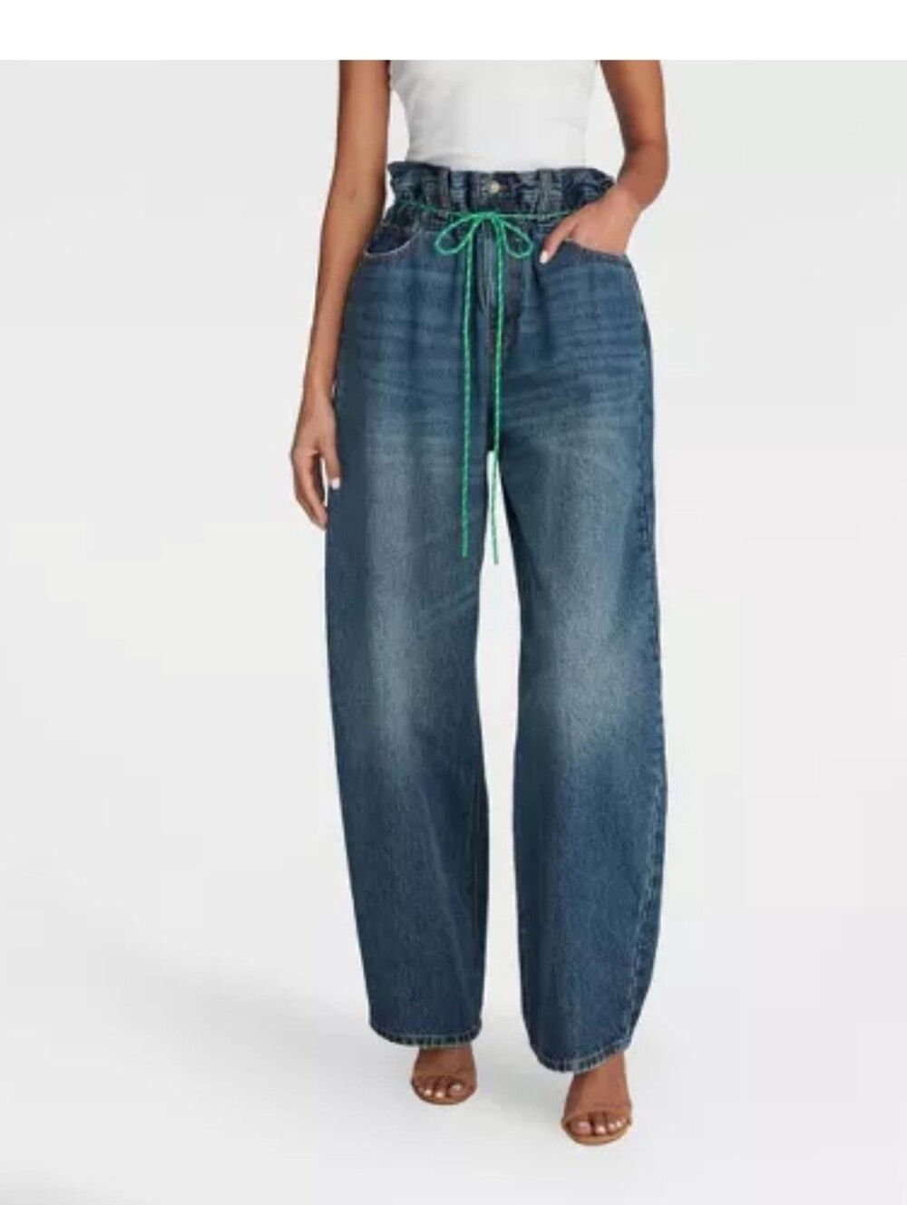 KBB by KAHLANA Women's Barrel Leg 'The Paper Bag Jean' - Dark Wash Size 2 - Picture 1 of 6